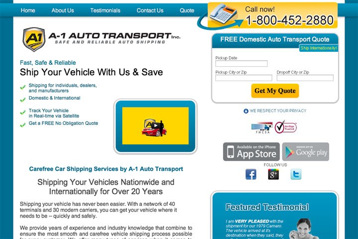 A1 Auto Transport website